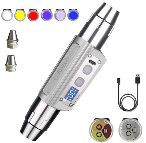 YZYOE Six in One Jade Recognition Strong Light Flashlight, LED Outdoor Mineral Gemstone Crystal Beeswax Detection Light, White Yellow Red Blue Light 395nm and 365nm UV Multi Source Flashlight.