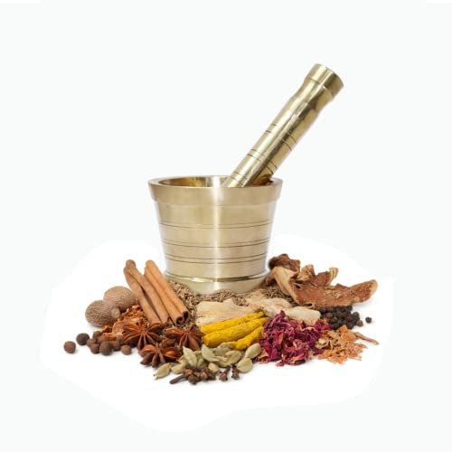 BRACOP Brass Mortar Pestle Gold Hamam Dasta Kitchen Gadgets Herb Ginger Crusher Spice Grinder Bowl Molcajete Cooking Tools Mortar And Pestle Set Of 2 Pcs Indian Gifts Grinder For Kitchen