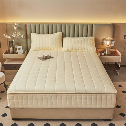 Housse de Protection Matelas pour Demenagement 140/160x190 Personnalisable Housse de Matelas avec Fermeture éclair Housse Integrale Matelas Amovible et Lavable Surmatelas Matelassé (200x220+16cm,Beige