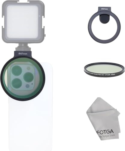 Hersmay Filtre d'objectif MC CPL ultra fin à clipser de 67 mm pour iPhone 14 15 16 Pro Max, avec support griffe pour microphone/lumière LED