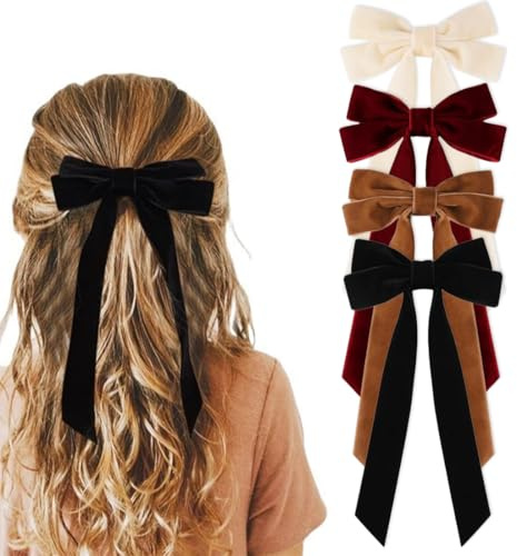 Samt Bögen Haarclip, 4 PCS Haarschleife für Damen, Pferdeschwanzhalter, Haarspange