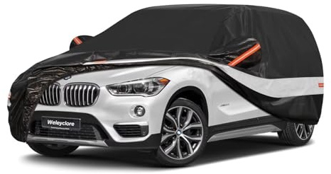 Weleyclore SUV Car Cover Waterproof Breathable,100% Waterproof Outdoor 4X4 Car Covers Rain Snow UV Protection.Custom Fit for BMW X1,Audi Q3,Volvo XC40,MINI Countryman,etc,Black B8