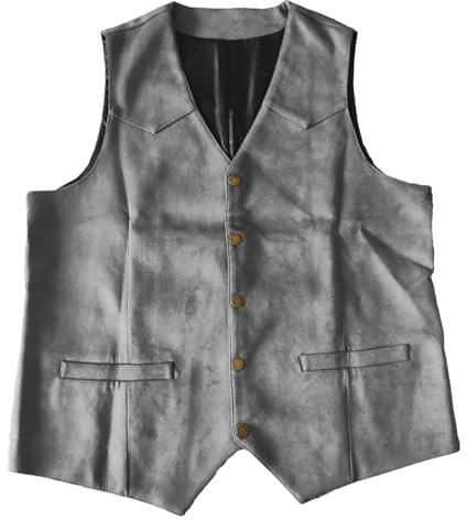 SAUTRV Men's Suit Vest With Metal Buttons And Suede Like Fabric. Men Winter Hat And Gloves Set (Grey, XXXL)