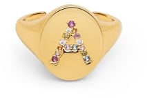 SINGULARU - Anillo Personalizado Signet Letter Colors. Ajustable. Latón con Acabado Baño de Oro de 18 Kt. Talla Unica. Joyas para Mujer. Letra A
