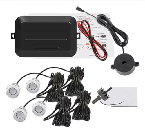 Sensor Ayuda Aparcamiento Kit De Sensor Estacionamiento para Automóvil con Zumbador, Sonda Indicadora Alerta Sonora con Radar De Respaldo, 4 Sensores De 22 Mm Y 12 V Radar Parking Sensor(Plata)