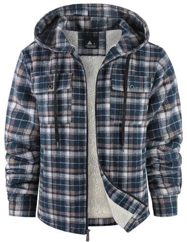 SwissWell Hemdjacke Herren Verdicken Karierts mit Reißverschluss Flanelljacke Plüschfutter Freizeit Gefüttert Kapuzenpullover Männer Winter Hemd Fleece Hoodie Winterjacke mit Taschen