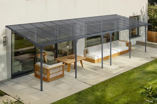 Pérgola/cochera de Aluminio Cazeboo, KLEO Carport, 600 x 300 cm, Blanca, pérgola adosada, 18 m², Techo de policarbonato