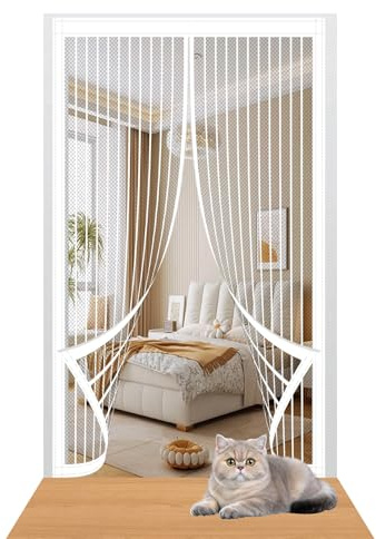 Moustiquaire Porte Fenetre Magnetique 88 x 213 cm Maille Ultra Fine Moustiquaire Fenêtre Magnetique Sans Perçage Installation Facile pour La Plupart Les Types de Fenêtres Ou Porte, Blanc