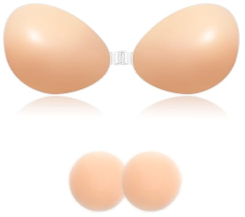 COODAM Klebe BH Push Up - Silikon Unsichtbarer BH Zum Kleben Push-Up Klebe Trägerloser Rückenfrei, Wiederverwendbare Sticky Bra mit 2Pcs Nippelpads für Alle Rückenfreie Kleidung (Hautfarbe, A)