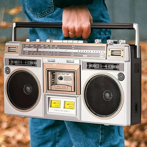 hocvseo Classic 80s Style Retro CD Player Boombox, AM/FM Radio, Built-in Stereo Speakers, Support SD/USB Input, Retro Bluetooth Cassette Player, for Family Gathering Travel