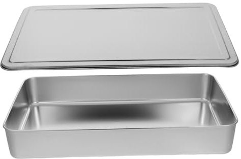 Ciieeo Rectangle Cake Pan Lid Heavy-Duty Stainless Steel Baking Pan for Toaster Oven for Baking Cakes and Casseroles for Picnics and Parties