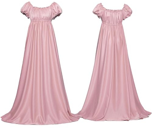 Regency-Kleider für Damen, Übergröße, Vintage, Mittelalter, Maxikleid, elegant, Party, Renaissance-Kostüm, Empire-Taille, gerüscht, Puffärmel, langes Kleid für Partys, Hochzeiten, Halloween, 01 Rosa