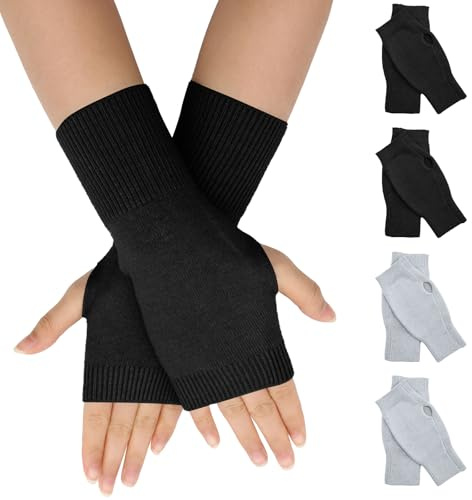 VEGCOO 4 Paires Mitaines Femme Hiver, Mitaine Femme Chaude Gants sans Doigts pour Femme Homme (Noir/Gris)