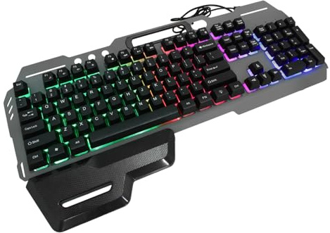 SMASOLO Clavier De Jeu Filaire USB Plein Format pour Gamer, Noir Rétroéclairé, Anti-éclaboussures avec 7 Touches Anti-ghosting, Adapté Bureau Et Gaming Professionnelle