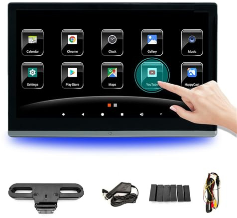 PPLDABNK 13,3-Zoll-Videoplayer Für Die Kopfstütze Im Auto | Android 11.0-Autovideo, IPS-Full-HD-Display, 4 + 64 GB, HDMI-Anschluss, Mehrfarbige Lichter, Mehrsprachige Unterstützung,2 pcs