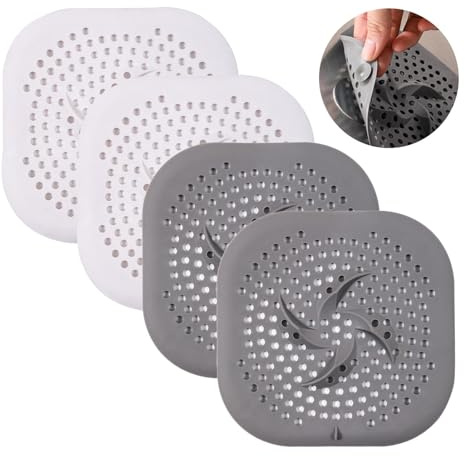 4 Pcs Silicone Drain Cover with Sucker Sink Strainer, Drain Protector Sink Strainer Plug Trap Filter, Shower-Drain Hair Catcher for Bathroom Bathtub Kitchen Outdoor (2 White+2 Grey）