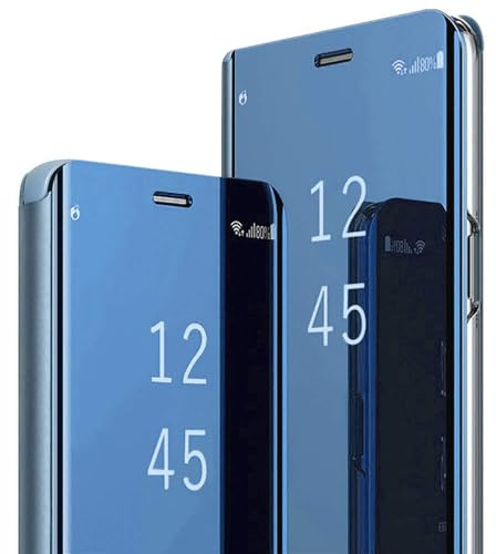 für Samsung S24 Ultra Hülle Clear View Spiegel Handyhülle für Samsung Galaxy S24 Ultra Flip Case Handytasche Schutzhülle Leder Klappbar Hard PC Stoßfest Cover Ständer Klapphülle Hüllen 5G (Blau)