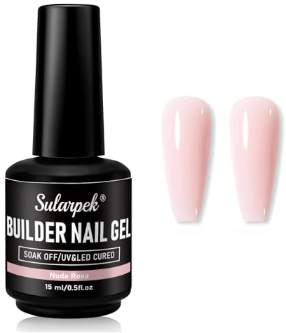 Sularpek 15ml Builder Gel for Nails, 8-in-1 Builder Gel, Long Lasting Nail Extension and Strengthener Hard Gel, UV LED Cured, Natural Look for Home Manicure and Salon DIY, Nude Rosa