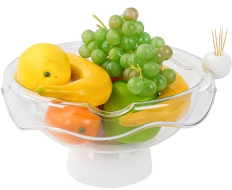 SICANAUO Frutero decorativo con pie, cesta de plástico transparente, soporte expositor de 26,5 cm de diámetro, para cocina, mesa de comedor, fiesta, boda