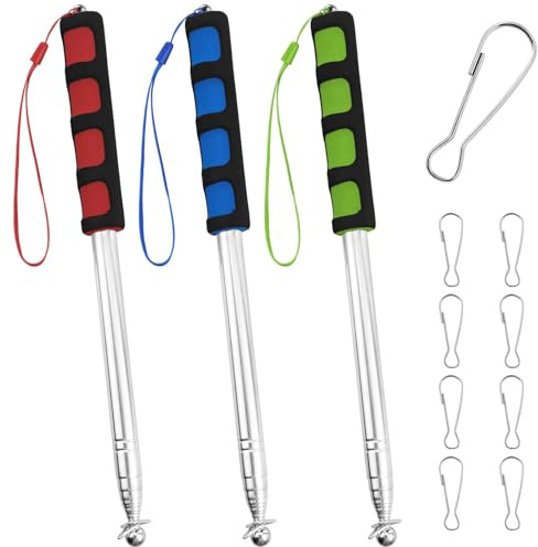 3 stycken teleskopflaggstänger, 2 m handhållen teleskop flaggstång rostfritt stål med 9 klämmor krokar, teleskopstång flaggstång utdragbar för resor camping resestege lärare (blå och grön och röd)