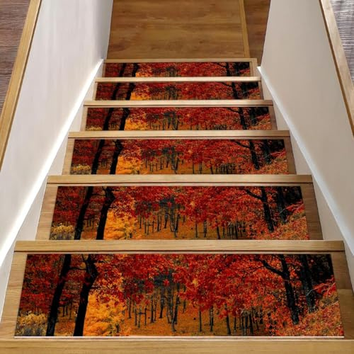 RODAILYCAY Tappeto antiscivolo per scale, autunno e autunno, colore arancione, confezione da 15 tappetini per scale, per gradini in legno per interni, gradini per scale, tappeti per scale
