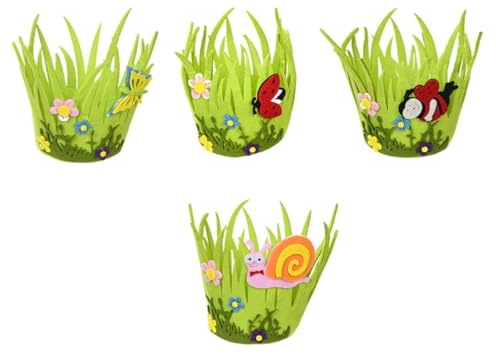 DEARMAMY Cestas de Pascua de Tela No Tejida 4 Piezas, Canastas Redondas para Huevos, Decoración Primaveral Ecológica, Almacenamiento para Dulces y Jardín, Colores Variados