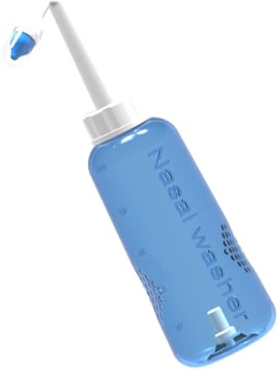 Luxshiny Botella de Plástico para Enjuague Nasal de 500ml Control de Flujo y Doble Boquilla para Limpieza Nasal en Adultos y Niños