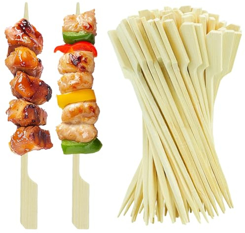 REBECCAGIBSON 200 stycken, 12 cm cocktailspett, biologiskt nedbrytbara bambuspett, träspett, fingermatspett, grillspett, för frukt