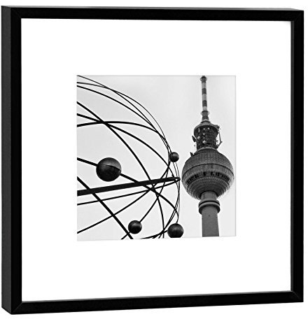COGNOSCO Fotografie im Holzrahmen: Weltzeituhr/Alexanderplatz Berlin - 52 x 52 cm - Rahmenfarbe schwarz