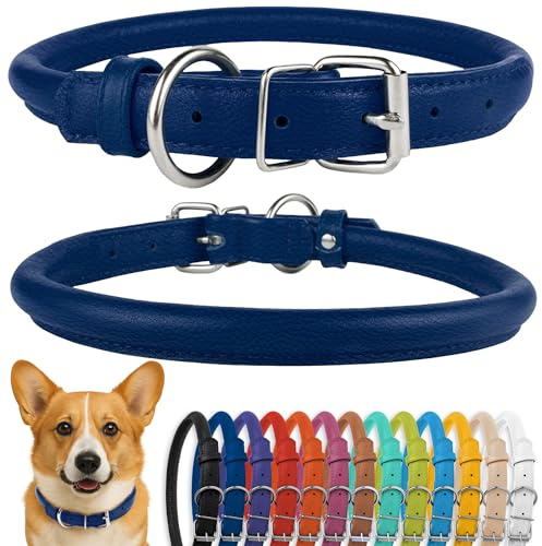 CollarDirect Hund Halsband Rund läder, Härligt Antifenhalsband för mjuka och vadderade valpar, Äkta läder Handgjord för små och medelstora stora hundar, Katthalsband