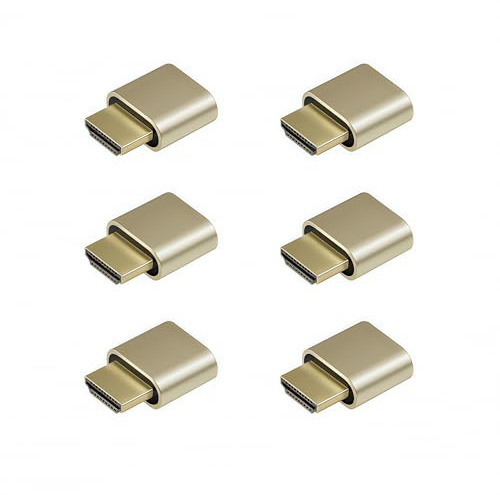 6-Pack 4K 2K 1080P 30Hz bis 60Hz Unterstützung HDMI Display Emulator DDC EDID Headless Ghost Monitor Adapter Dummy Stecker, Höchste 4096x2160 @ 60Hz - Gold Farbe