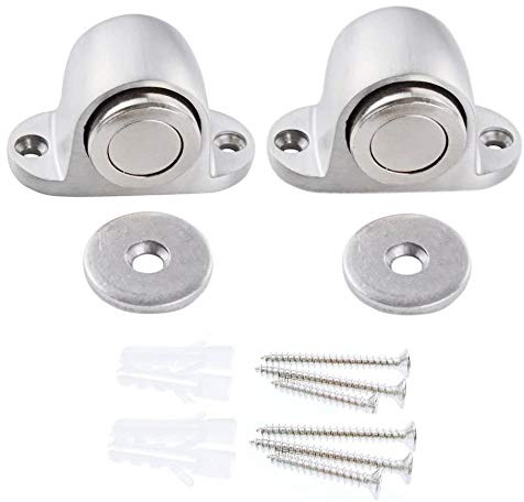 JZK 2 x Magnetisch Türfeststeller Edelstahl Metall Türstopper mit montierten Schrauben benutze für zuhause, Schule oder Büro, Silber