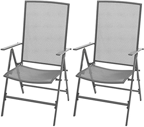 vidaXL 2X Gartenstuhl Stapelbar Verstellbar Streckmetall Hochlehner Stapelstuhl Stuhl Stühle Balkonstuhl Terrassenstuhl Klappstuhl Stahl Grau