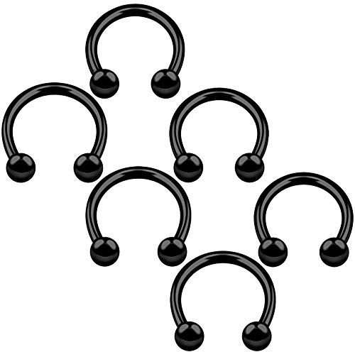 KJM FASHION 6 Stk Schwarz Eloxiert Hufeisen Ring 1.6 mm 14 Gauge 4mm Stahl Kugel Lip Tragus Eyebrow Daith Ohrringe Nose Piercing Schmuck 4688
