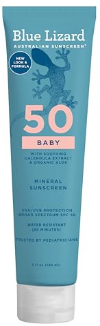 BLUE LIZARD Baby Mineral Sunscreen – No Chemical Actives – SPF 50+ UVA/UVB Protection, 5 Ounce Tube