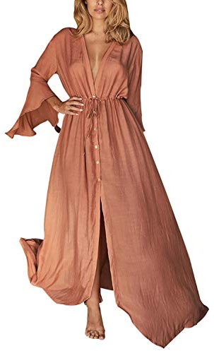YOUKD Kimono Lungo da Donna Maxi Abito Bohémien Abito da Spiaggia Vestaglia Plus Size Camicia da Notte Taglia Unica
