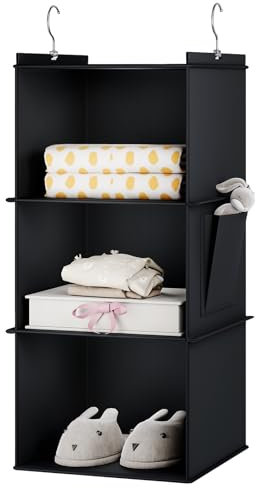 YOUDENOVA Organizador de armario colgante, estantes de almacenamiento colgantes de armario de 3 estantes, color negro