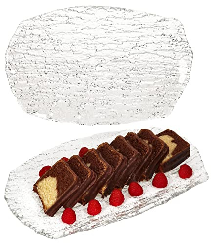 Van Well St Tropez Servierplatte aus Glas I rechteckig I (LxB) 35,5x23cm I mit Struktur und Relief I Buffet-Platte für Kastenkuchen, Fingerfood, Fisch & Fleisch I Käse & Wurst-Teller, Tablett