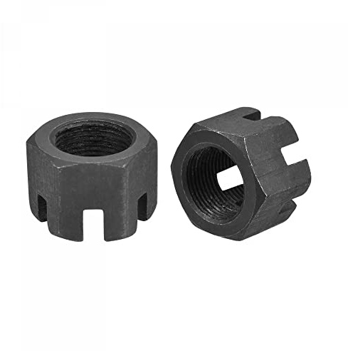 uxcell M22x1.5mm Hexagon Slotted Nut, Grade 4.8 Carbon Steel Hex Castle Nuts, Black, 2Pcs