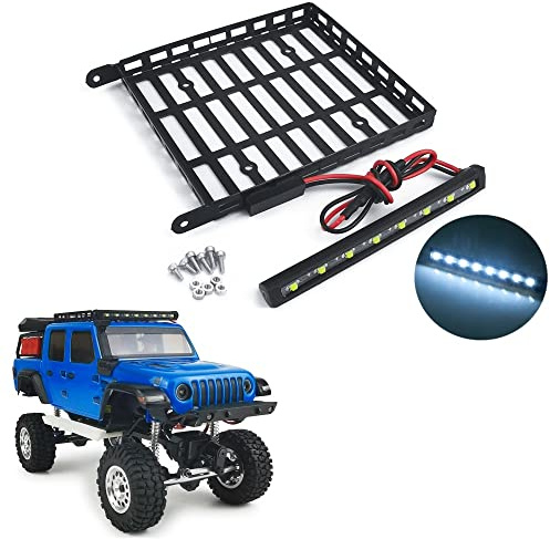 1/24th RC Roof Rack Luggage Carrier with 8LED Light Bar for Axial SCX24 AXI00005 Gladiator RC Crawler Car