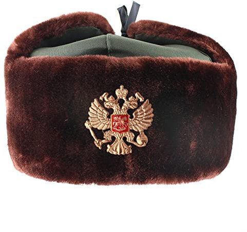 Ciamlir Russische Mütze Sowjetisches Militärabzeichen Russland Uschanka Bomberhüte Pilot Trappermütze Winter Faux Kaninchenfell Ohrenklappe Männer Schneekappen, Stil 5, 56-60 cm