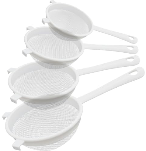 4 Pcs Plastic Nylon Fine Mesh Kefir Strainer Set with Handle, Sieve Fine Mesh Colander Flour Sifter for Yogurt Baking Kitchen Kefir Tea Juice Pasta