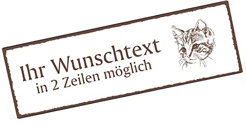 Türschild Hauskatze Kopf Namensschild personalisiert mit Gravur- 150mm x 50mm - selbstklebend