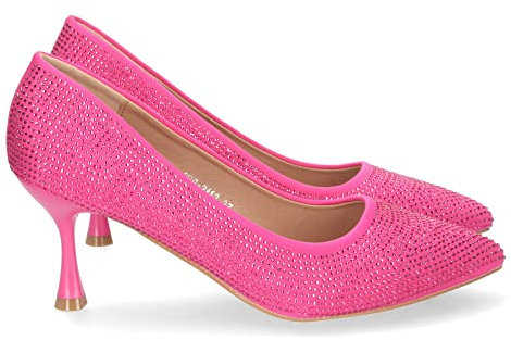 shoes&blues.es 69150-Zapato de Tacon Fino para Mujer, Comodo, Estilo Salon, con Strass, Punta Fina, Otono Invierno 2022. Talla 37 Fucsia