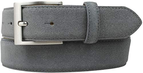 BELTINGER Italienischer Veloursleder-Gürtel, 35 mm breit, Herren, Anzuggürtel, Hosengürtel, Wildleder, Schließe Silber | Dunkelgrau 95cm