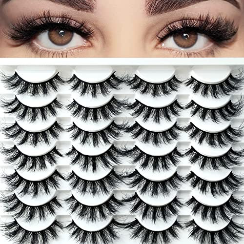 14 Paare 3D Falsche Wimpern Katzenauge, Flauschiges Volumen Dramatische Wimpern, Cat-Eye Künstliche Wimpern Natürlich Look, Wiederverwendbar Handgemacht Faux Mink Make-up-Wimpern(05-D017)