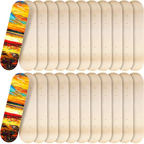 Meooeck 24 Pcs Blank Skateboard Decks Bulk 24 x 6 Inch Professional Maple Deck 7 Ply Double Tail Wooden Skate Deck Natural Plain Skateboard for Kids Art Painting Replacement Home Decoration