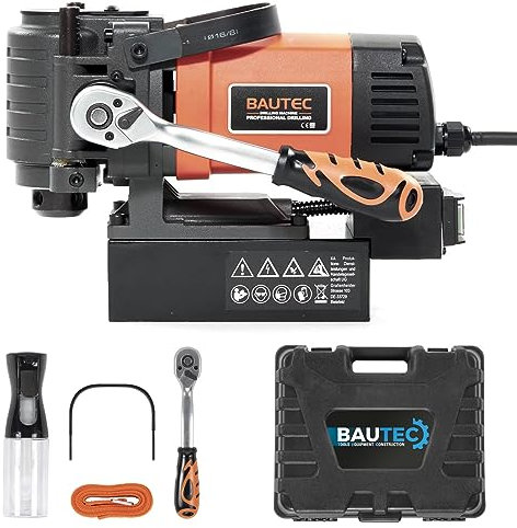 BAUTEC Compact Magnetbohrmaschine 1.650 W » 14.500 N » 850 RPM » Horizontal-Typ » Kofferset » Industriequalität Magnet-Kernbohrmaschine