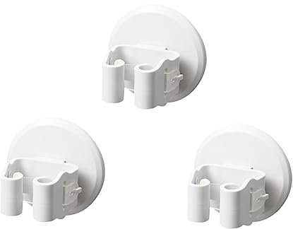 Tofficu 3pcs White Suction Cup Mop Broom Holder with Anti-slip Clamps, Wall-mounted Utility Rack for Kitchen Bathroom and Garage Cleaning Tools Organization