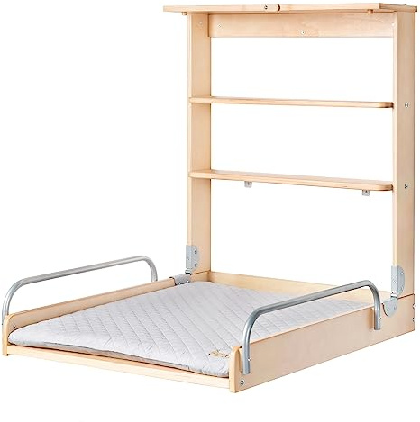 roba Table à Langer Murale Pliante en Bois Naturel avec Matelas de Change Hydrofuge roba Style gris - 2 Étagères Pratiques - Peu Encombrante - Supporte Jusqu'à 15 kg